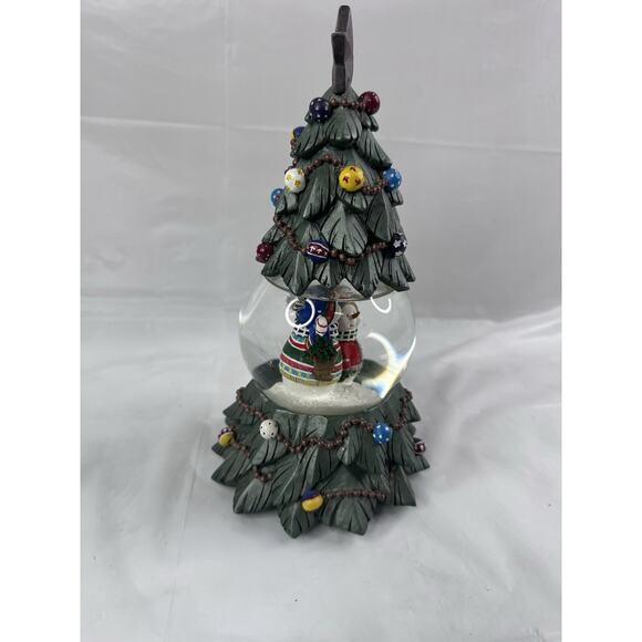Retired San Francisco Music Box Snow Globe Christmas Tree Snowman Family 12" - Picture 3 of 10